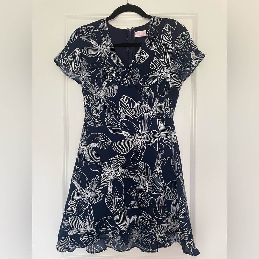 Pink Lily Navy and White Floral Mini Dress